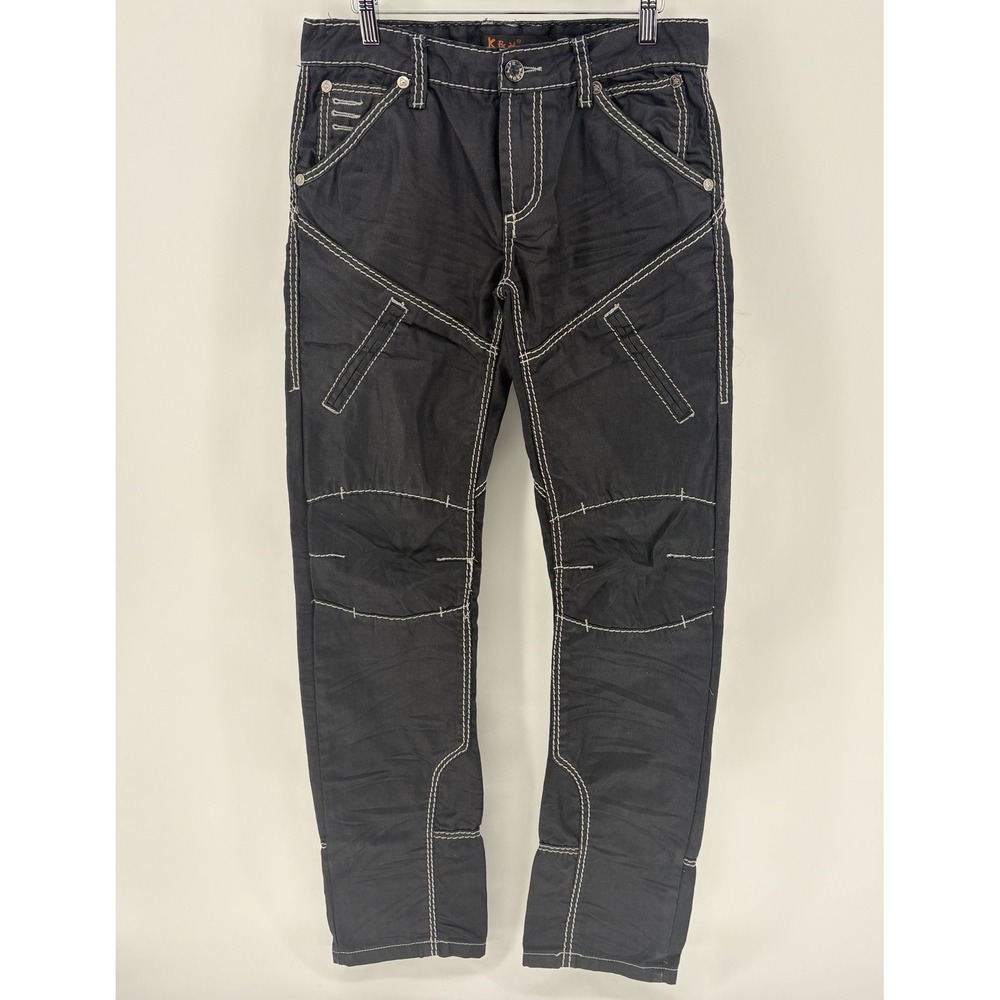 Kosmo Lupo Slim Fit Moto Jeans Men 31X34 Black Y2K Biker Archive Contrast Stitch